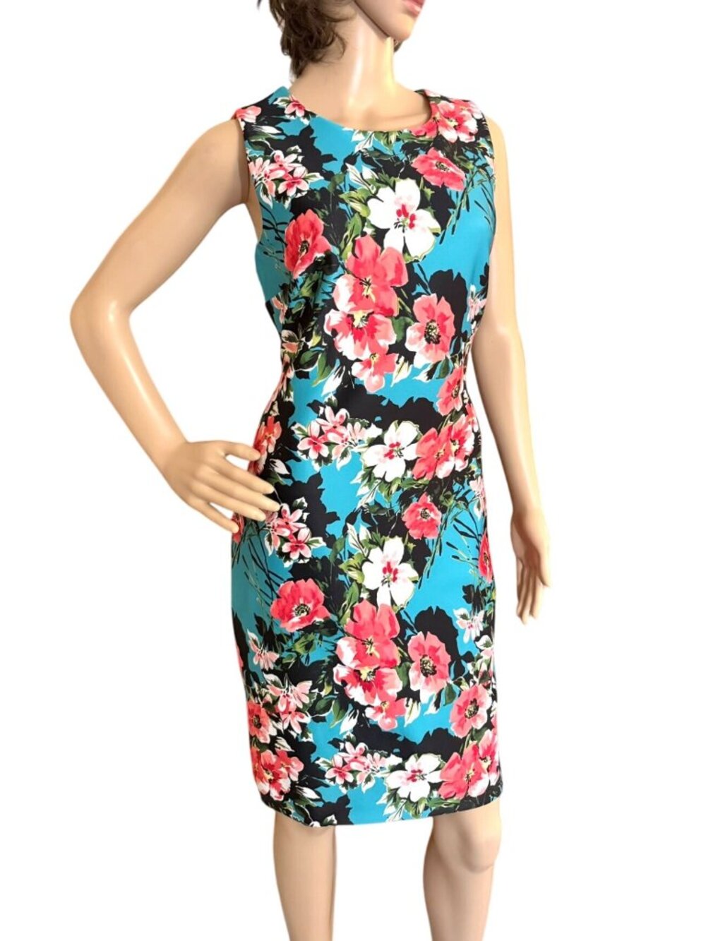 Tommy Hilfiger Dress Size 6 Blue Floral Sheath Sleeveless Stretch